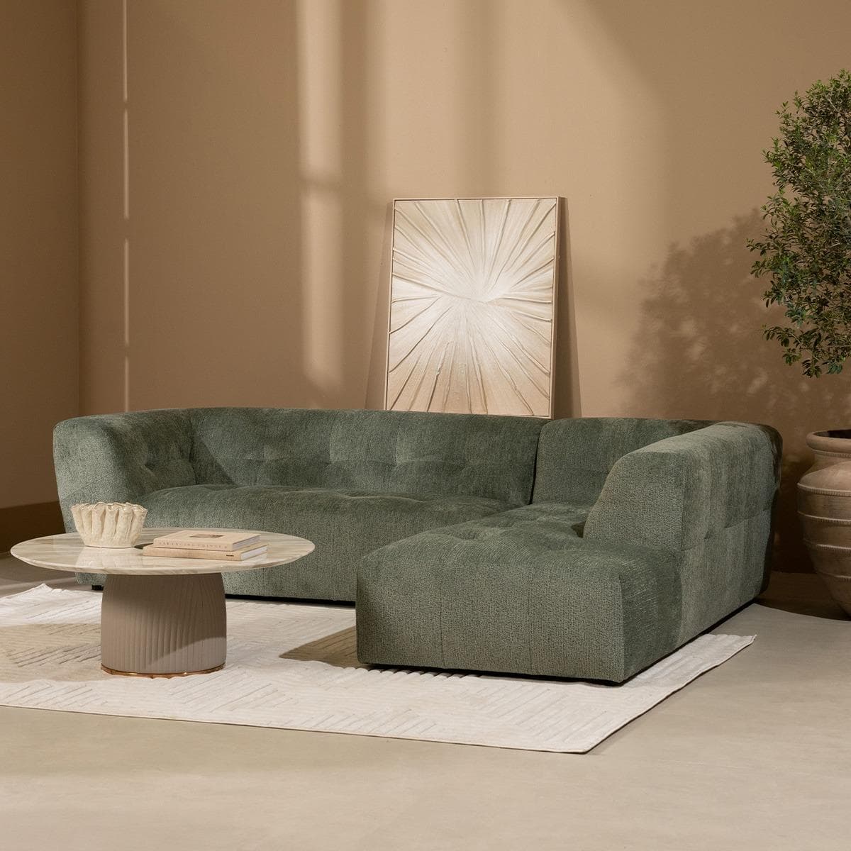 Baku 3 Seater Right Chaise Lounge Sofa Green