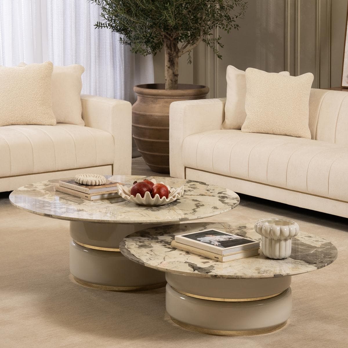 Aline 2 Coffee Tables (Big + Small) White/Grey