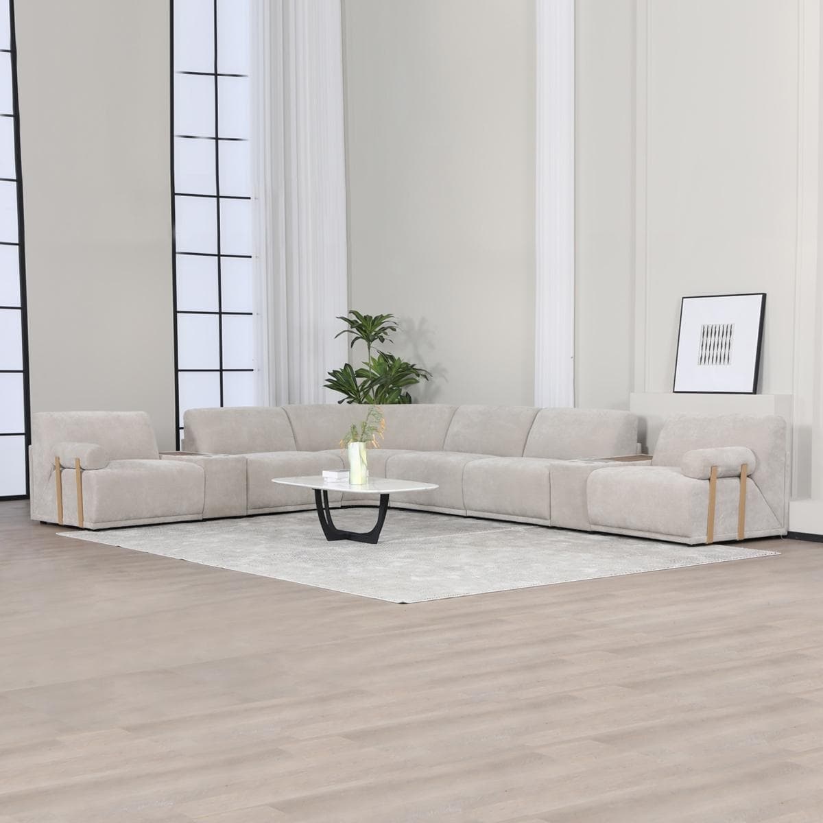 Serena 6 Seater Sofa with Console Cream