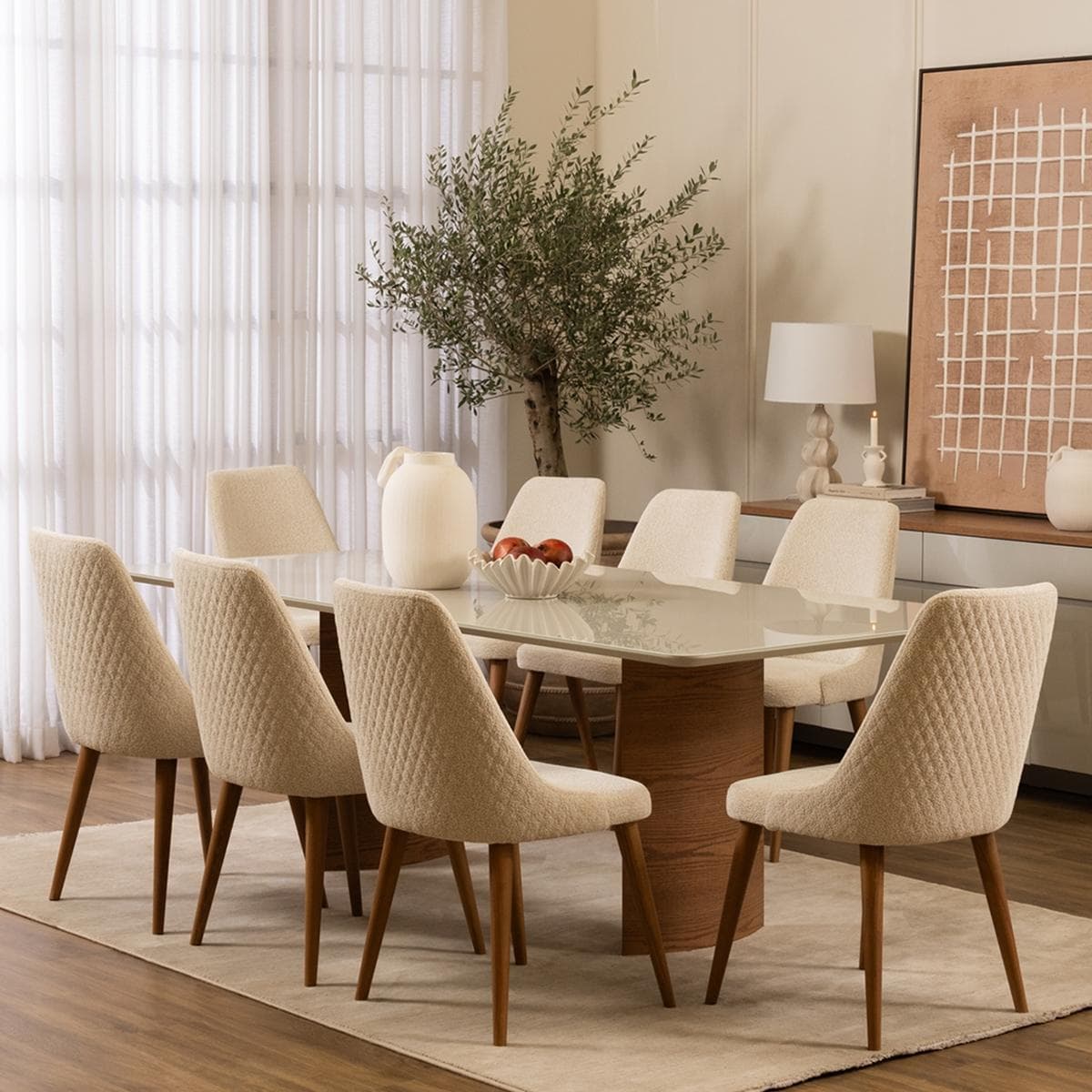 Arden 8+1 Dining Set Off-White/Brown