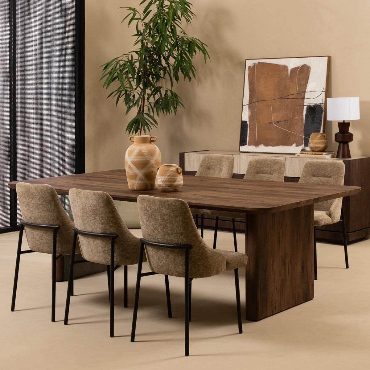 Melina 6+1 Dining Set Brown/Taupe