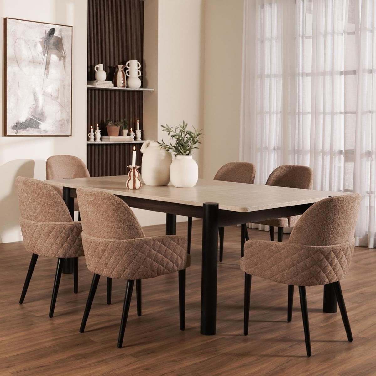 Naya 6+1 Dining Set Brown/Beige