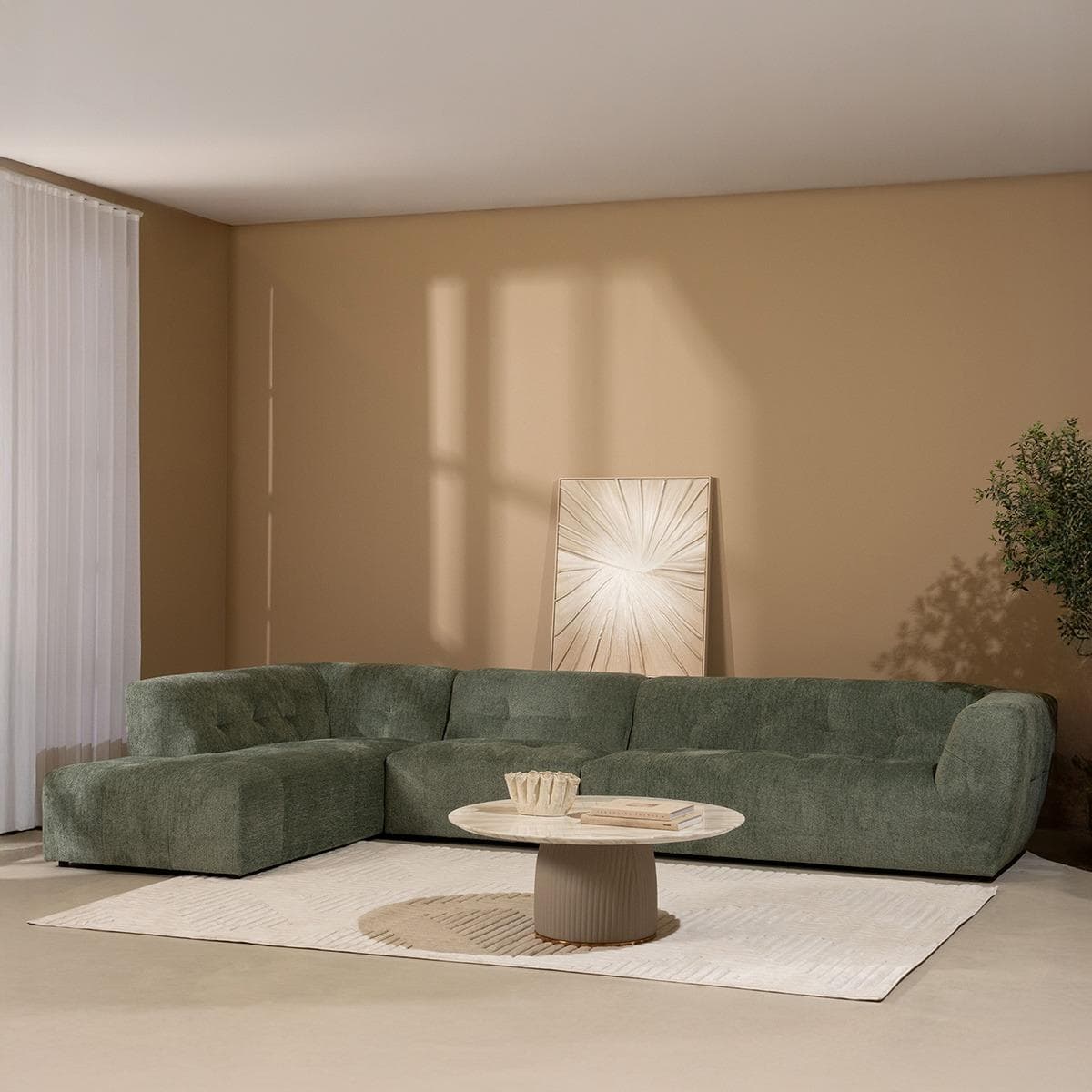 Baku 4 Seater Left Chaise Lounge Corner Sofa Green