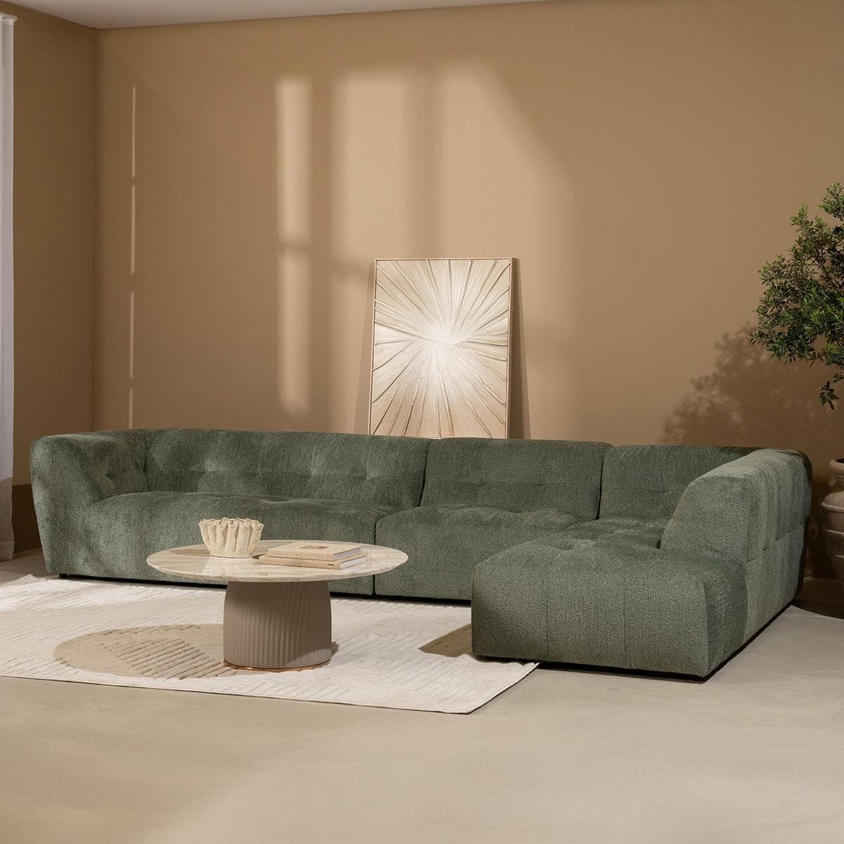 Baku 4 Seater Right Chaise Lounge Corner Sofa Green