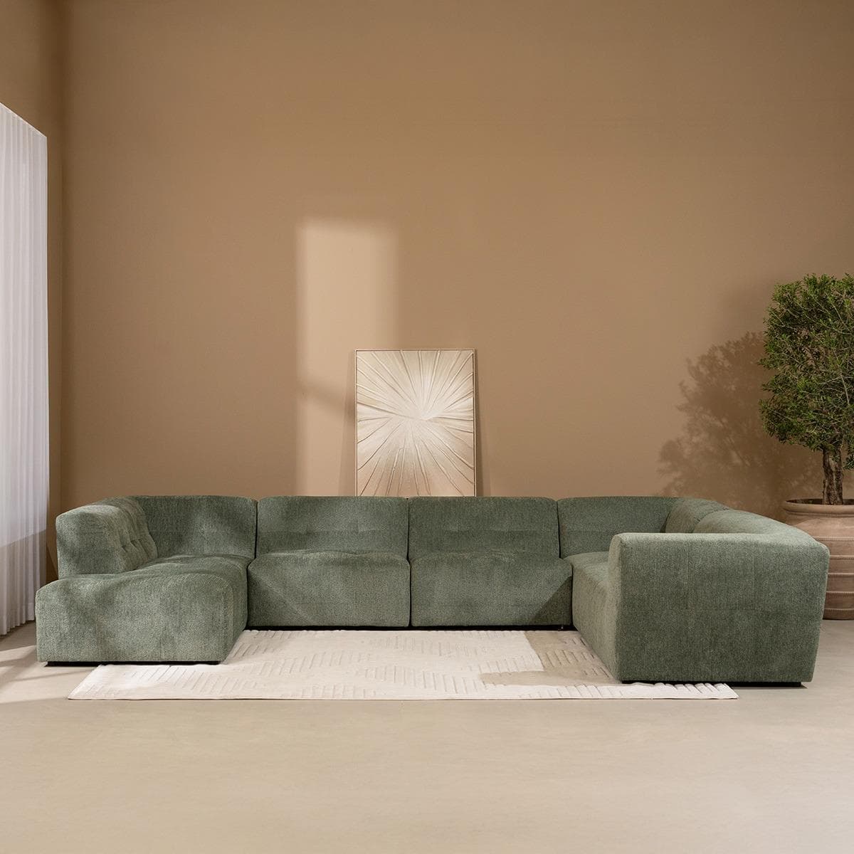 Baku 6 Seater Left Chaise Lounge Corner Sofa Green