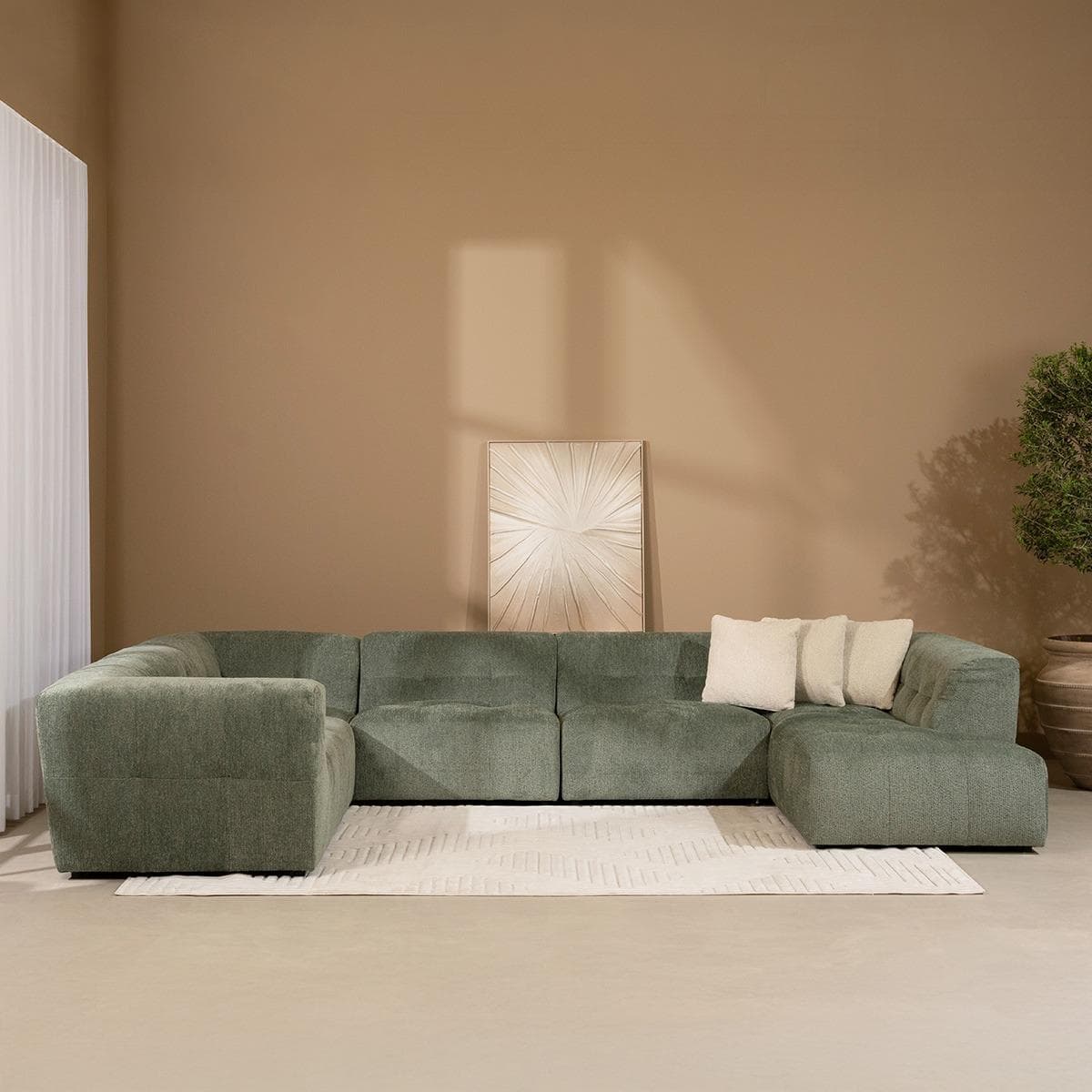 Baku 6 Seater Right Chaise Lounge Corner Sofa Green