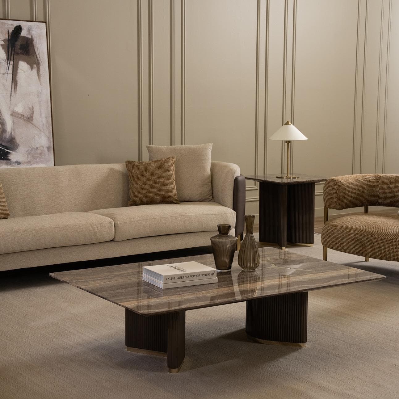 طقم طاولة قهوة لاتينا مع 2 طاولات جانبية (كبيرة وصغيرة) بني