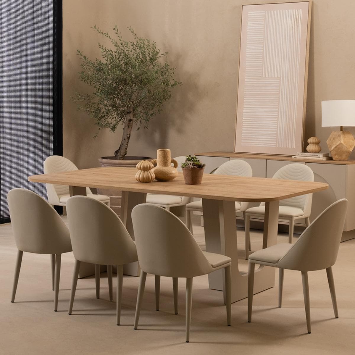 Rena 8+1 Dining Set Oak/Beige
