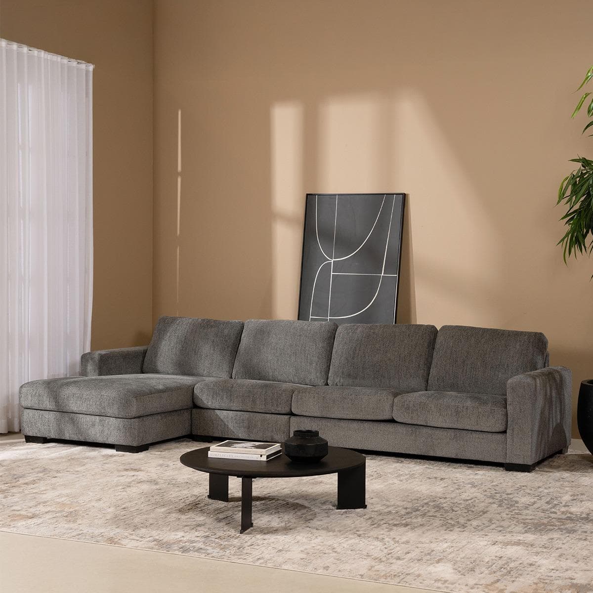 Montana 4 Seater Corner Sofa with Left Chaise Lounge Dark Grey