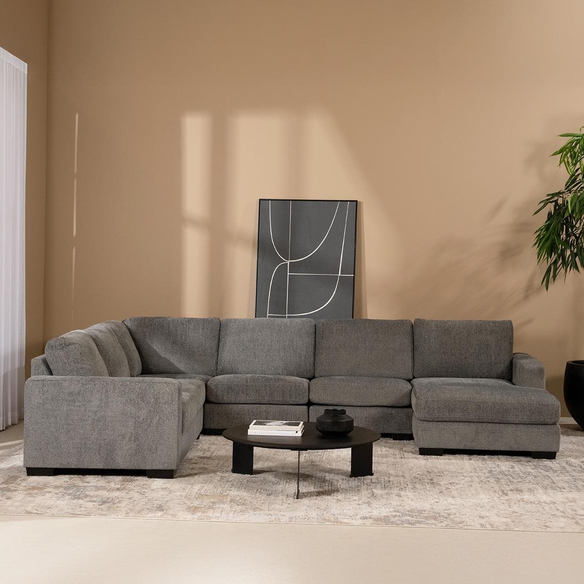 Montana 6 Seater Corner Sofa with Right Chaise Lounge Dark Grey