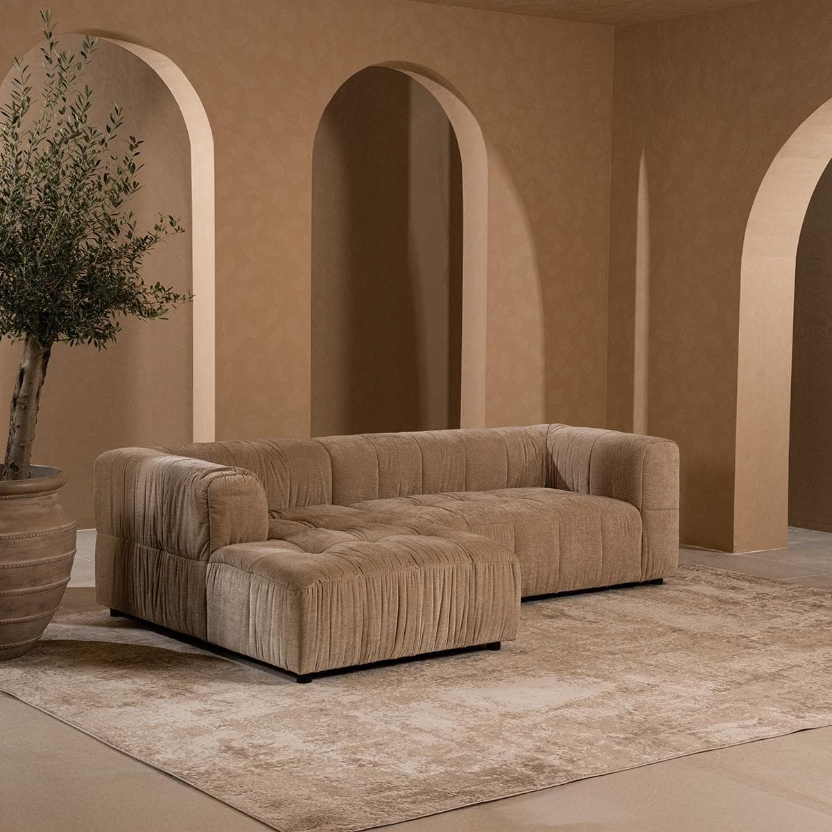 Allen 3 Seater Sofa With Left Chaise Lounge Light Brown