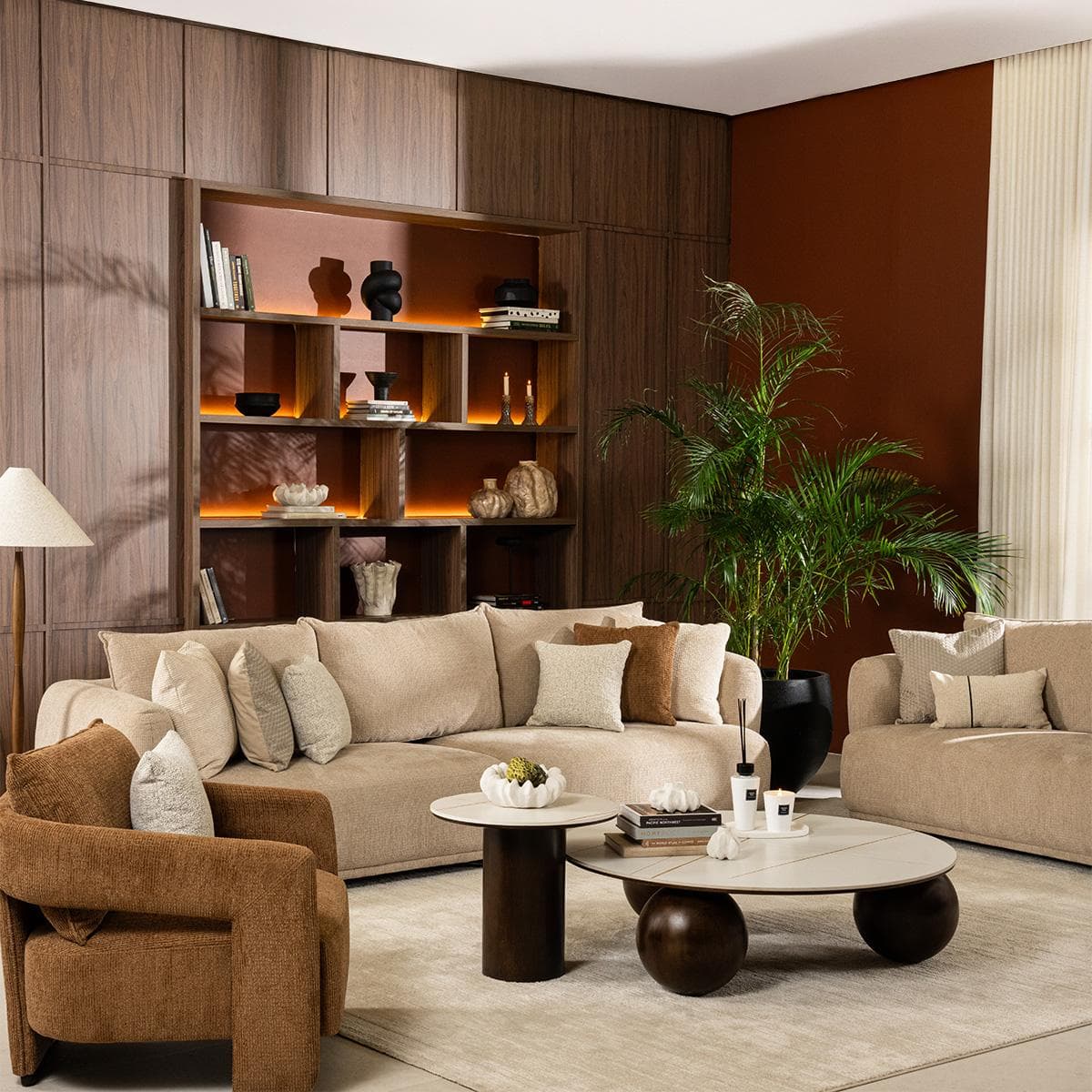 Cedar 4+3+1 Seater Sofa Set Light Brown