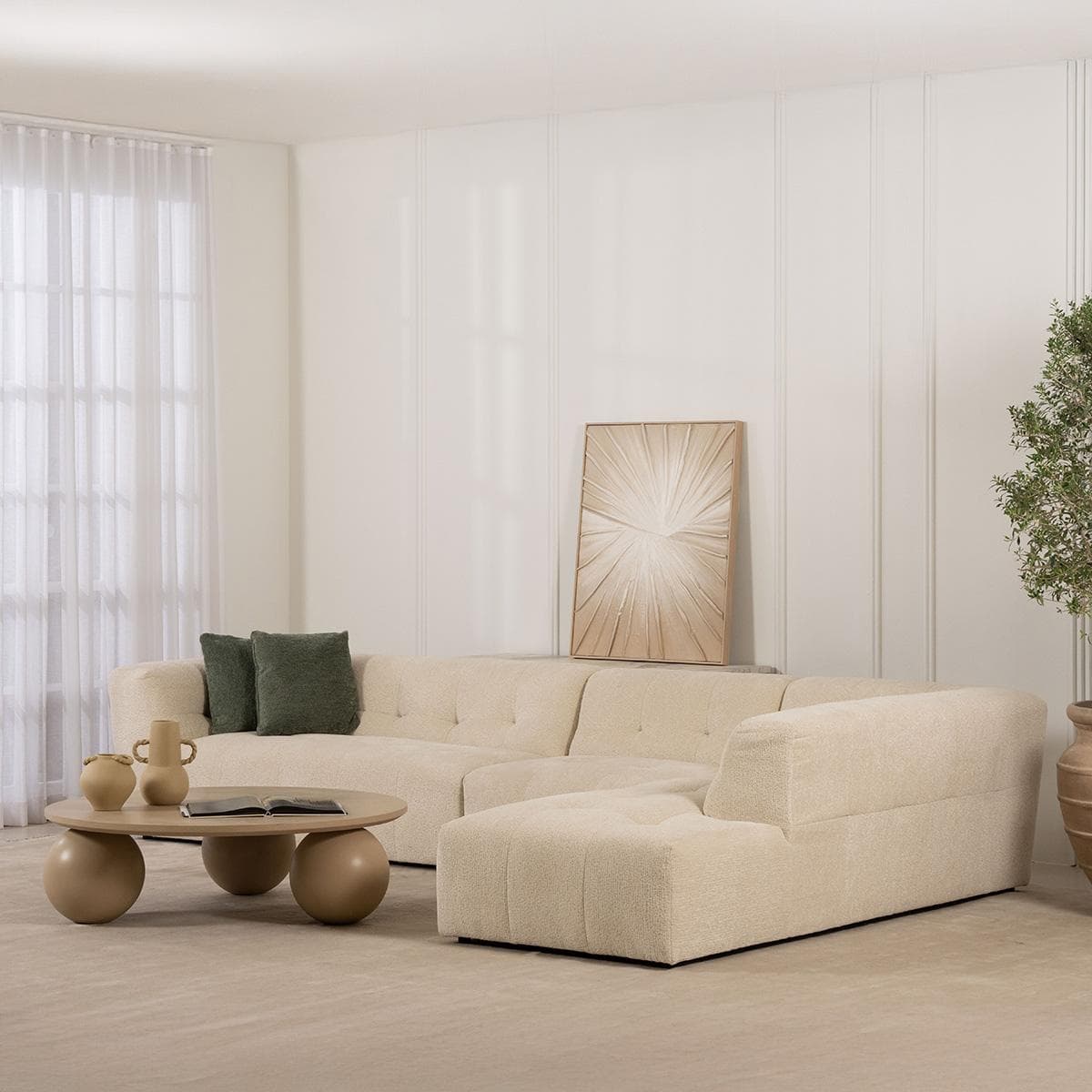 Baku 4 Seater Right Chaise Lounge Corner Sofa Beige