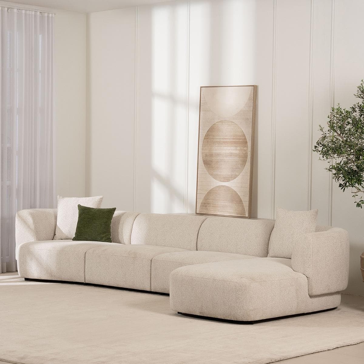 Elissa 4-Seater Corner Sofa Right Chaise Lounge Beige