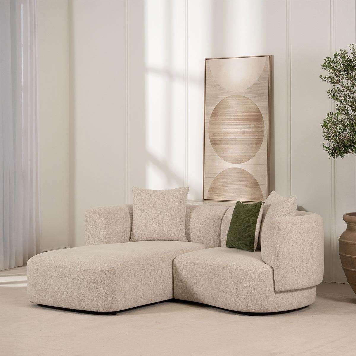 Elissa 2-Seater Corner Sofa Left Chaise Lounge Beige