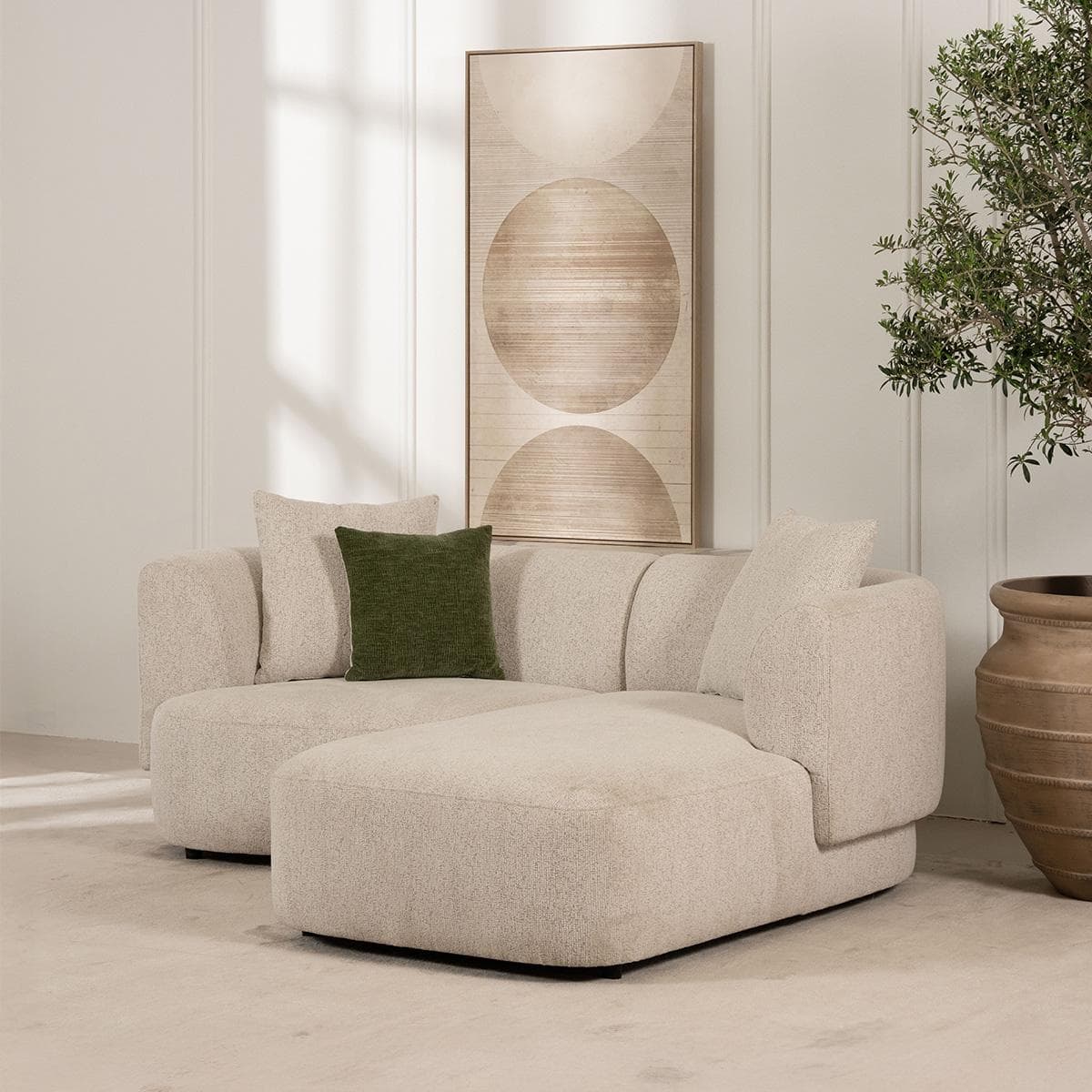 Elissa 2-Seater Corner Sofa Right Chaise Lounge Beige