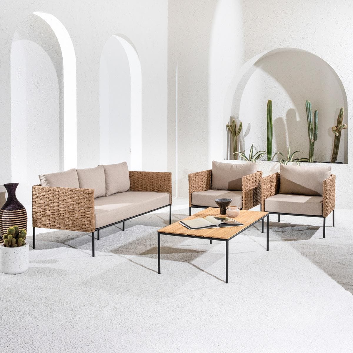 Tera 3+1+1 Garden Sofa Set Beige + Coffee Table