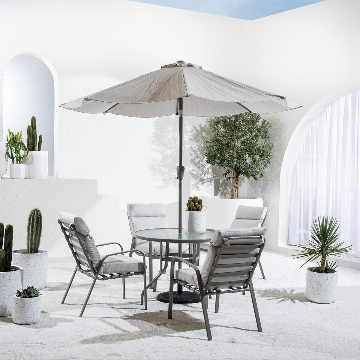 Lino 4+1 Garden Dining Set With Umbrella Grey