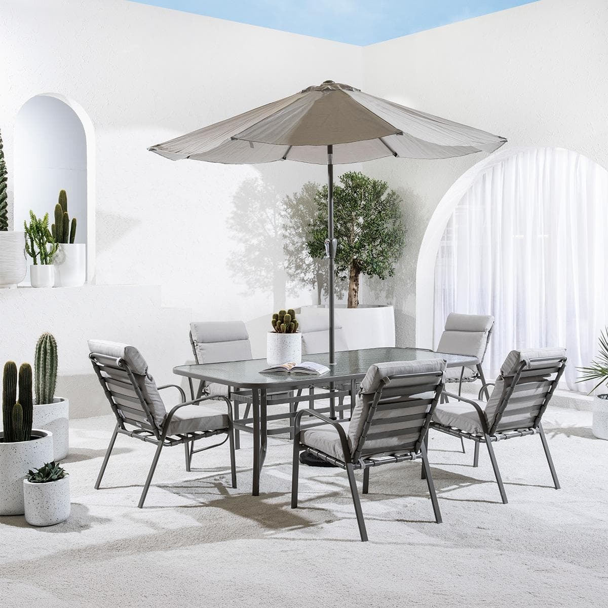Lino 6+1 Garden Dining Set With Umbrella Grey