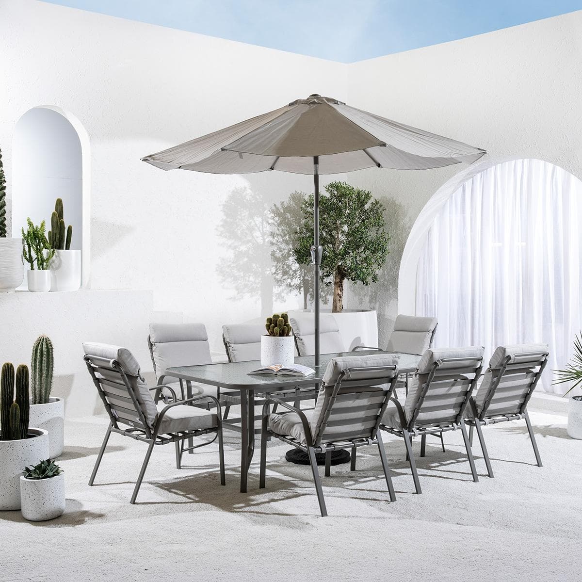 Lino 8+1 Garden Dining Set With Umbrella Grey