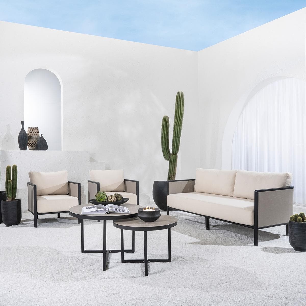 Alberto 3+1+1 Garden Sofa Set Grey/White + 2 Coffee Tables