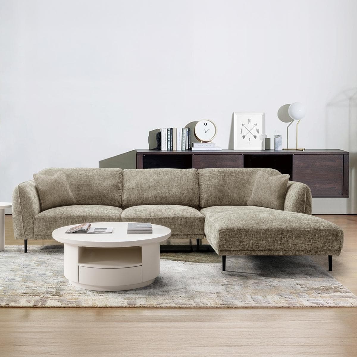 Ohama 2 Seater Corner Sofa with Right Chaise Lounge Brown