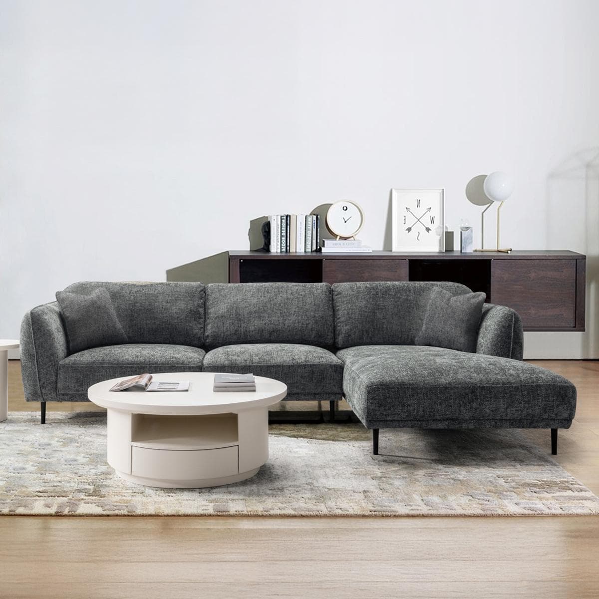 Ohama 2 Seater Corner Sofa with Right Chaise Lounge Grey