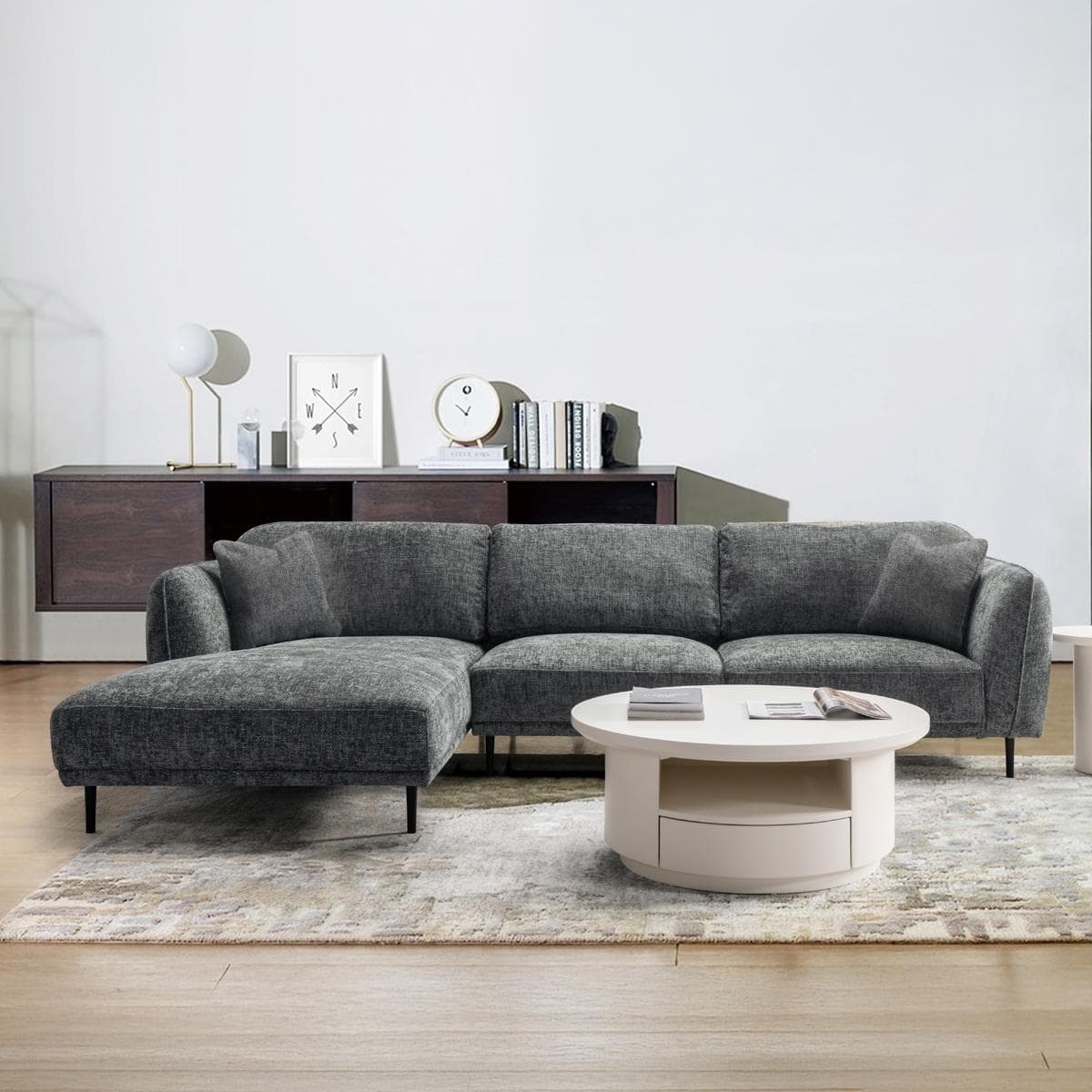 Ohama 2 Seater Corner Sofa with Left Chaise Lounge Grey