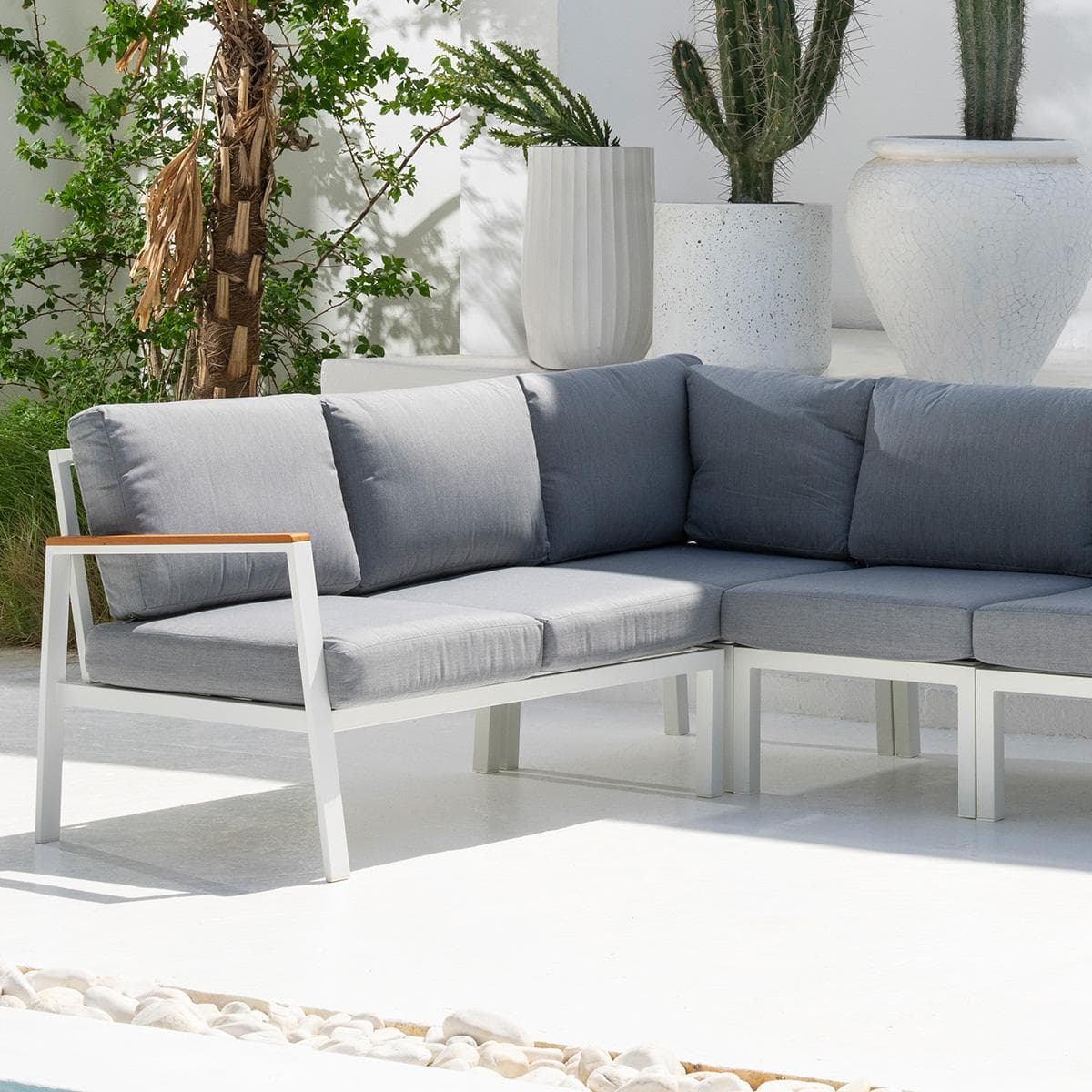 Madrid 7-Seater Garden Corner Sofa White/Light Grey