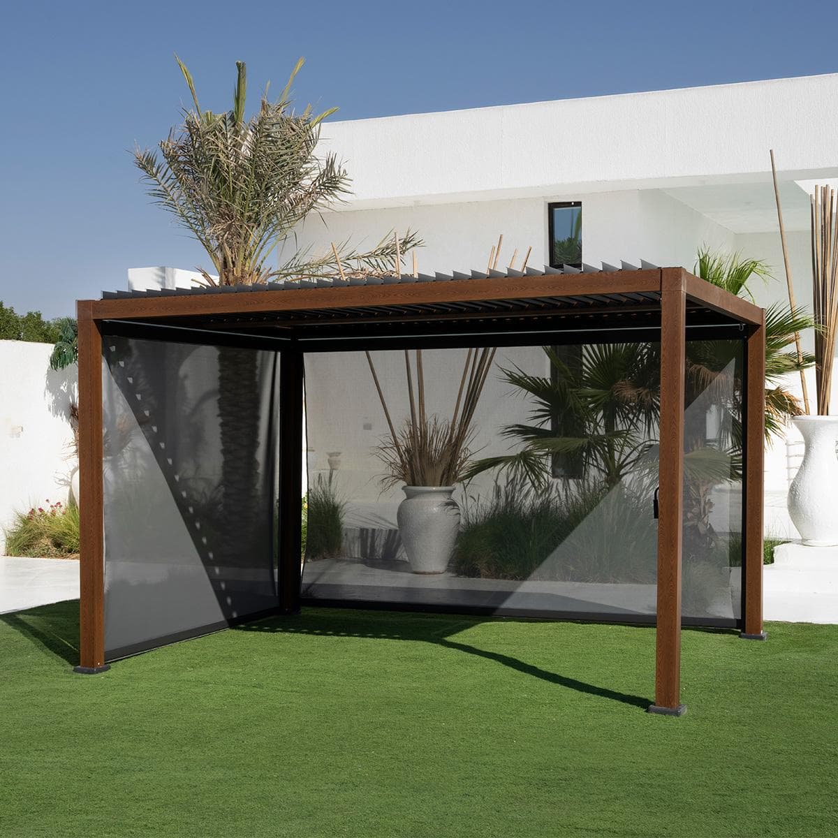 Layali Pergola 3X4 m with 2 Drop Screens Oak