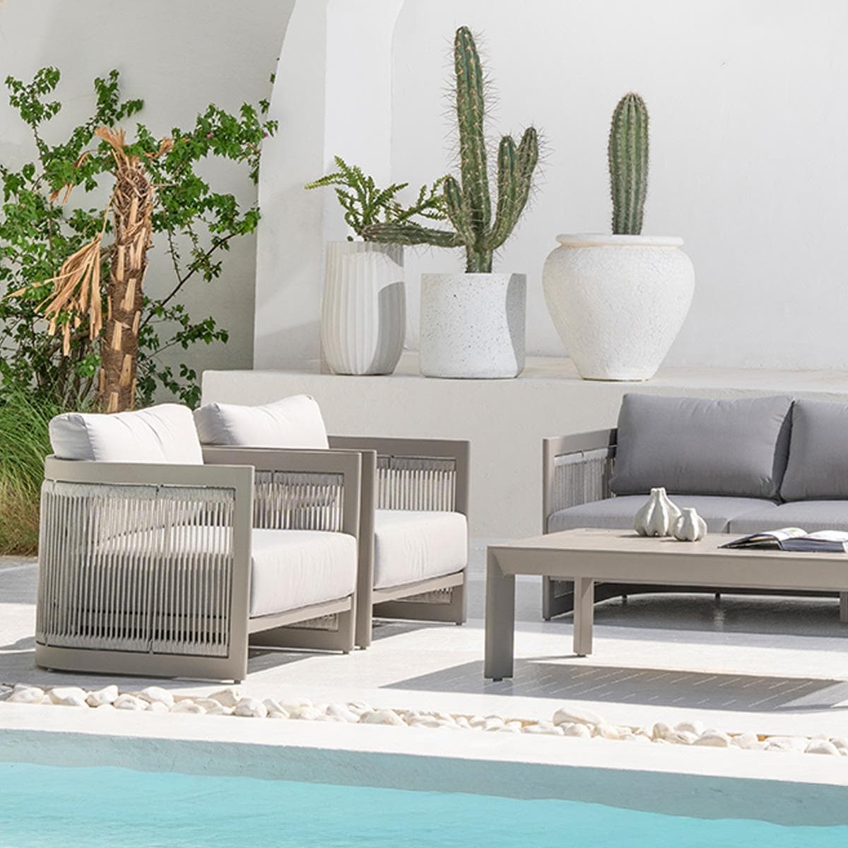 Piya 3+2+1+1 Garden Sofa Set Taupe/Light Grey + Coffee Table