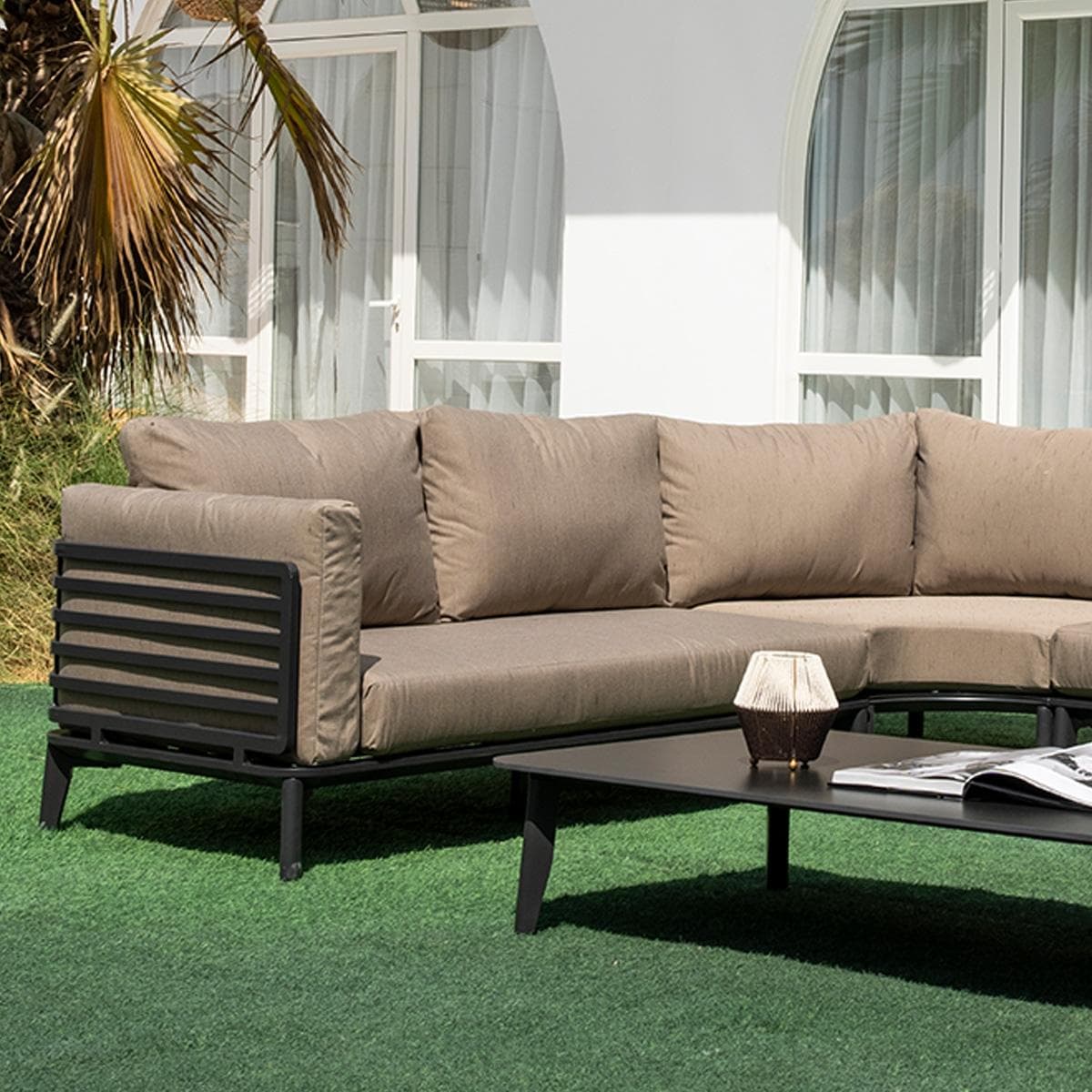 Emilia Garden Corner Sofa Set Grey + Coffee Table