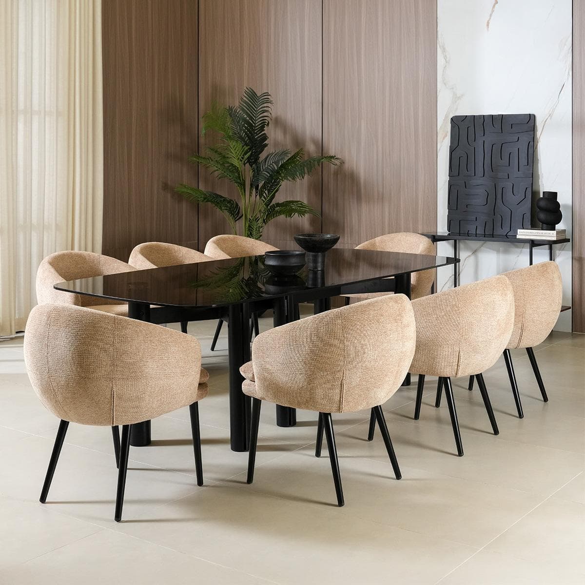 طقم طاولة طعام سيدار 8+1 بيج/أسود