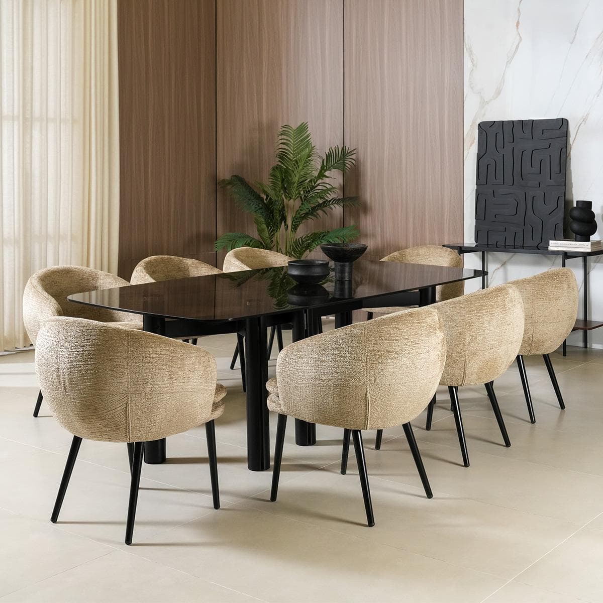 طقم طاولة طعام سيدار 8+1 رمادي/أسود