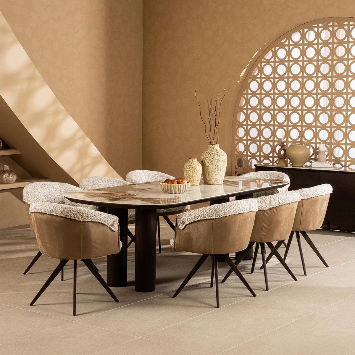 Lava 8+1 Dining Set White/Brown