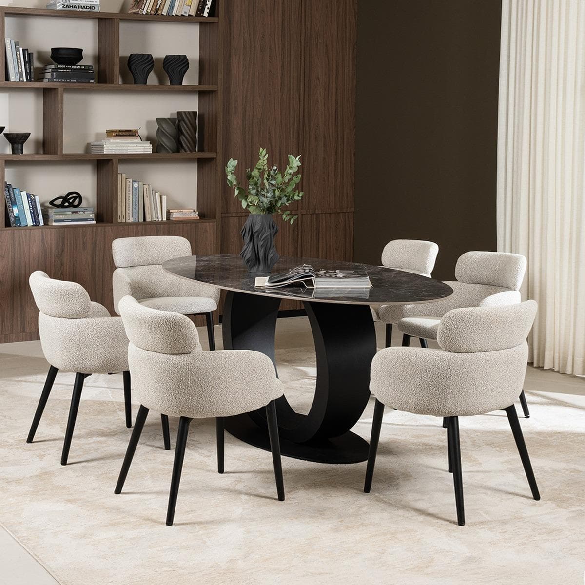 طقم طاولة طعام لينا 6+1 بيج/أسود