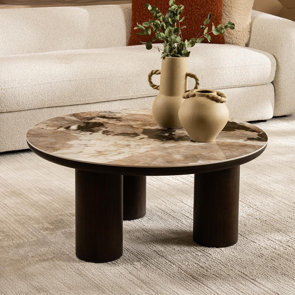 Lava 1 Coffee Table + 2 End Tables Set Brown/White
