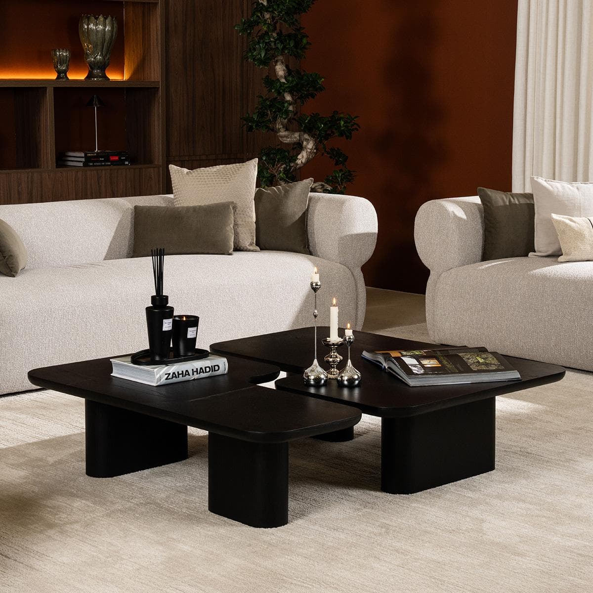 طقم طاولات قهوة أمارا (1 كبيرة + 1 صغيرة) أسود