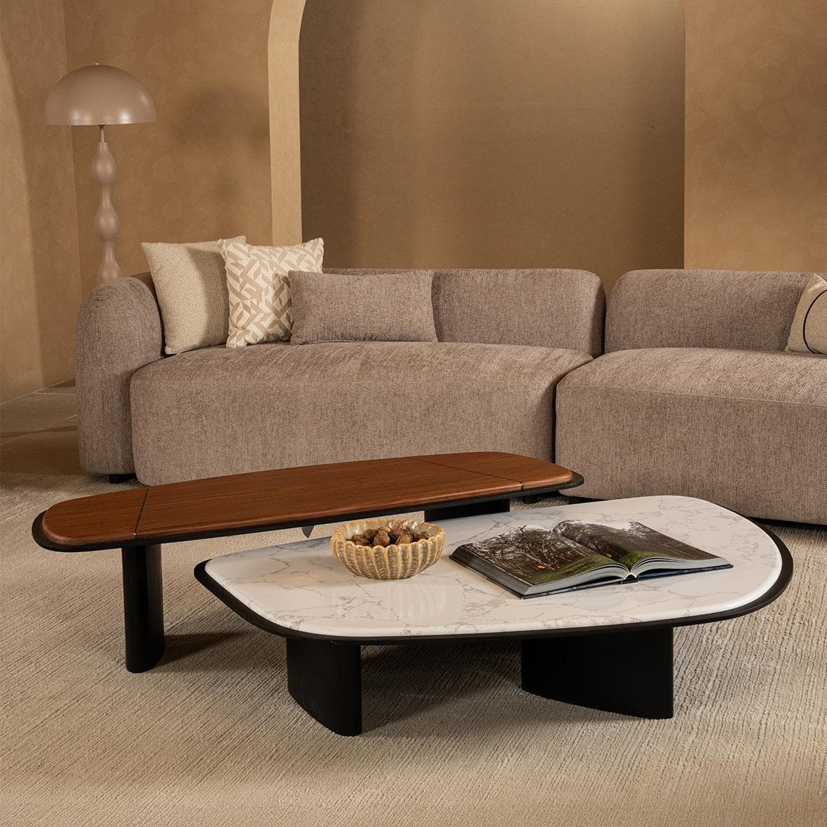 طقم طاولات قهوة ألونا (1 كبيرة + 1 صغيرة) جوز/أسود/رمادي