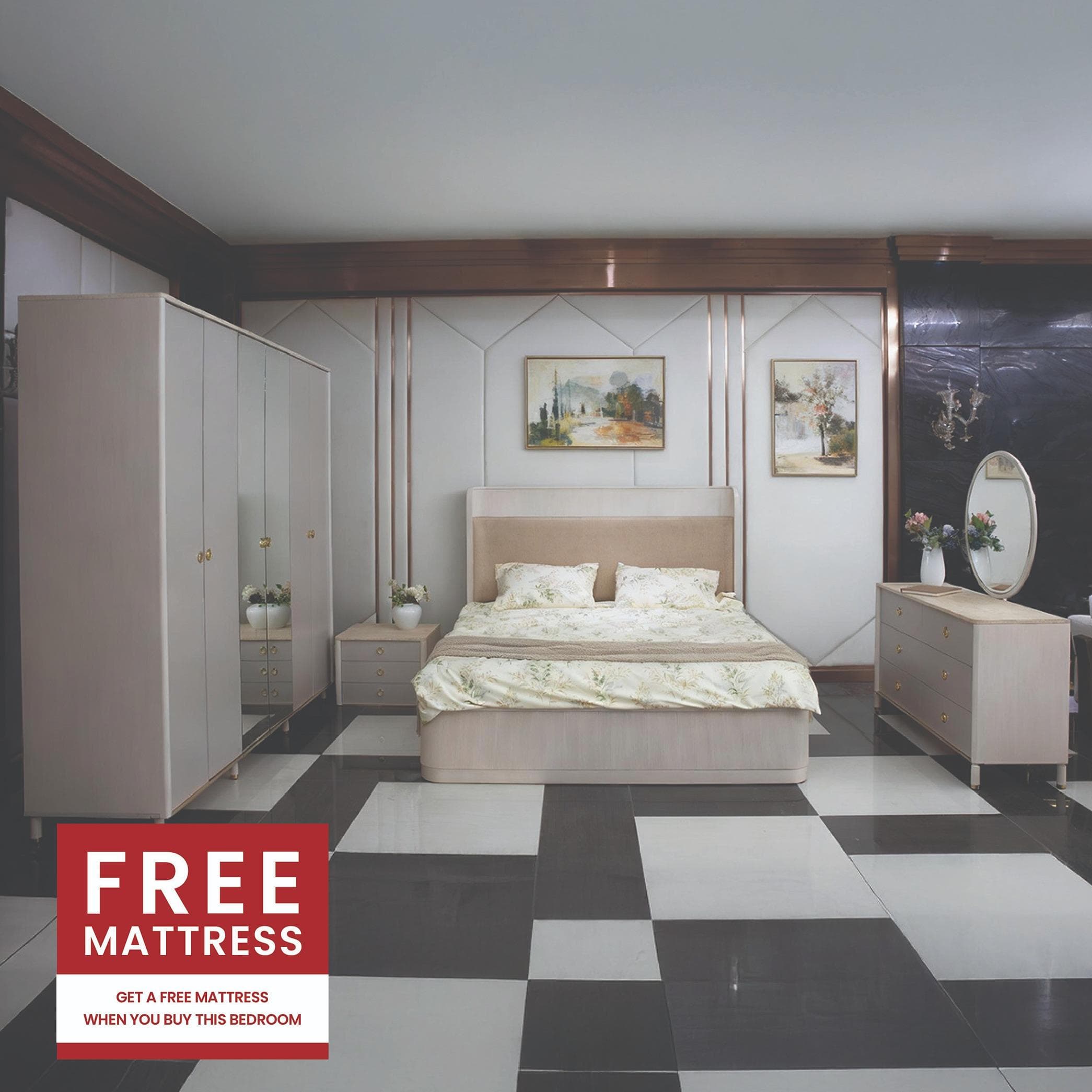 Elma 180X200 Bedroom Set with Wardrobe + Free Mattress