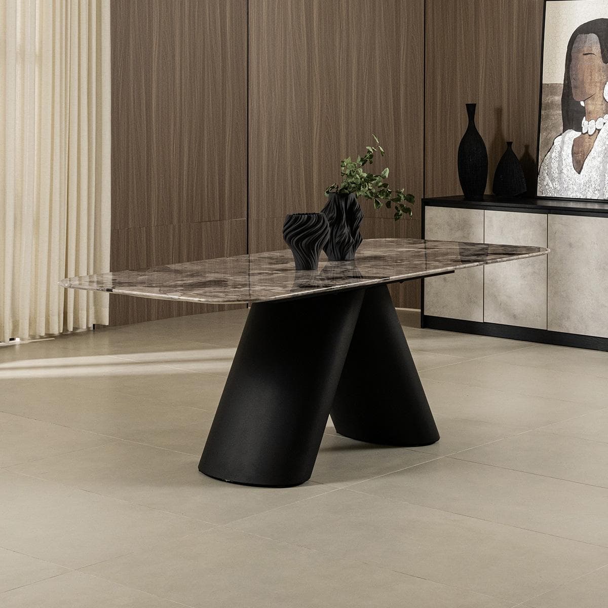 Fancy 8-Seater Dining Table + Leg Grey Marble