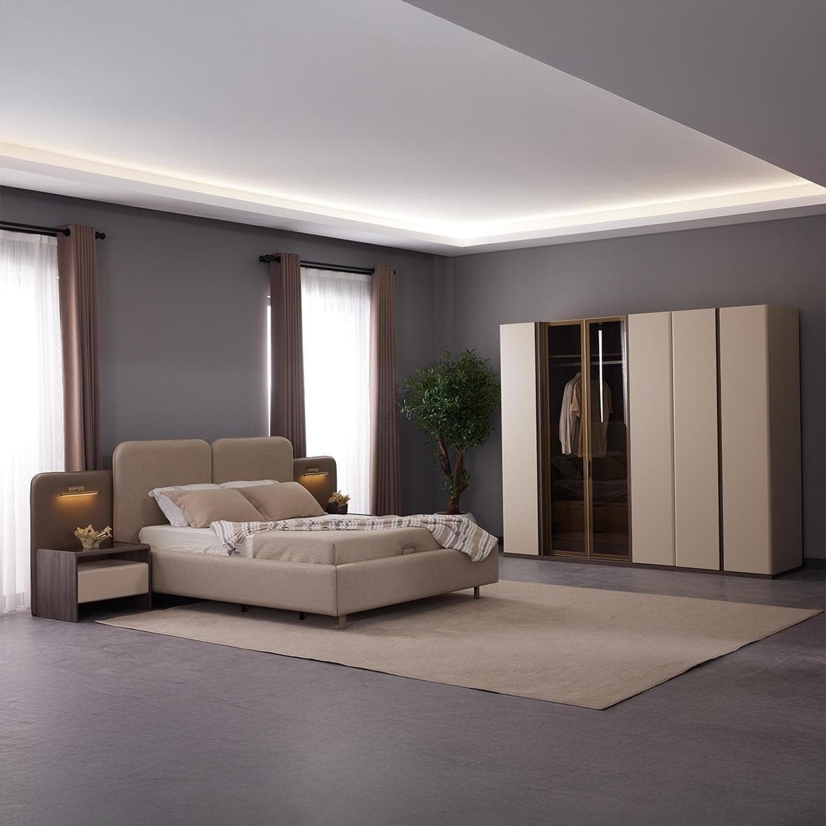 طقم غرفة نوم روزيتا 180×200 مع تخزين وخزانة ملابس