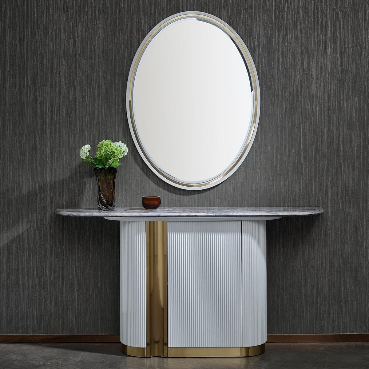 كونسول مع مرآة فيرونا رمادي فاتح/ذهبي