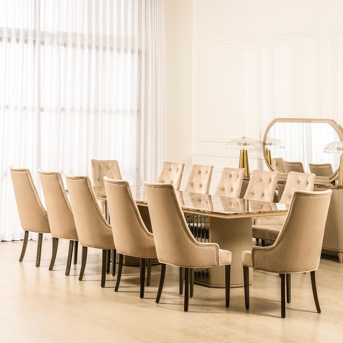 Jane 12+1 Dining Set Brown/Beige