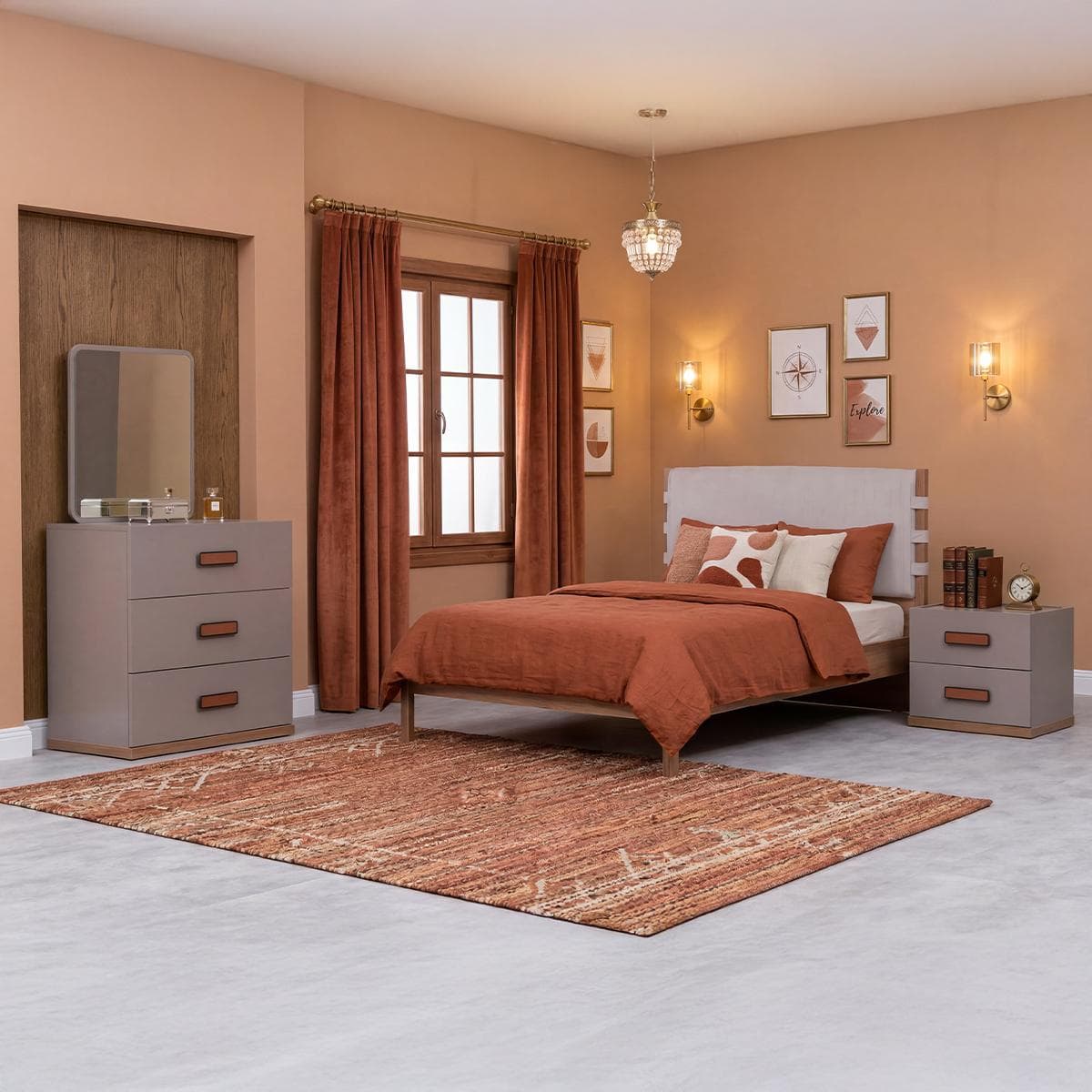 طقم غرفة نوم أطفال تيرانو 100×200 بدون خزانة ملابس جوز/بيج