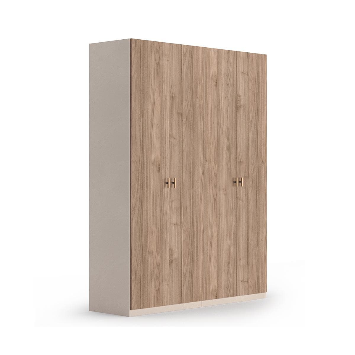Amalfi 4-Door Wardrobe Beige/Light Walnut + Handle
