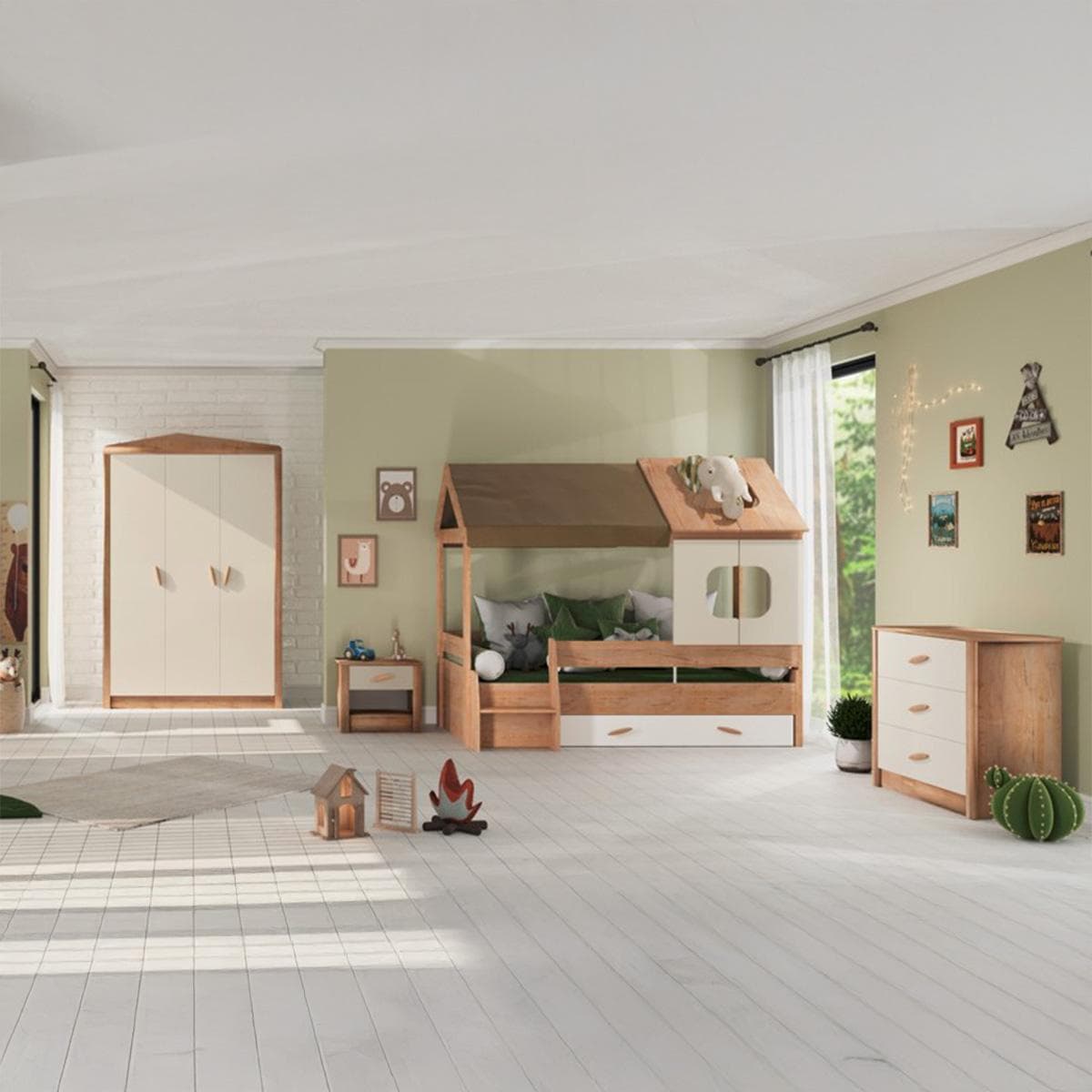 طقم غرفة نوم أطفال ماي هاوس 90×200 مع خزانة ملابس