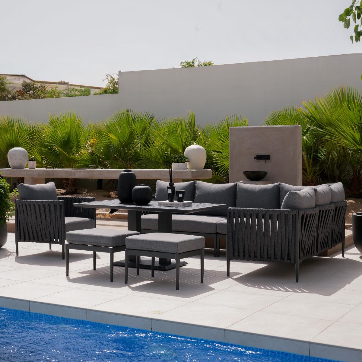 Hama Garden Corner Sofa Set Grey + Coffee Table