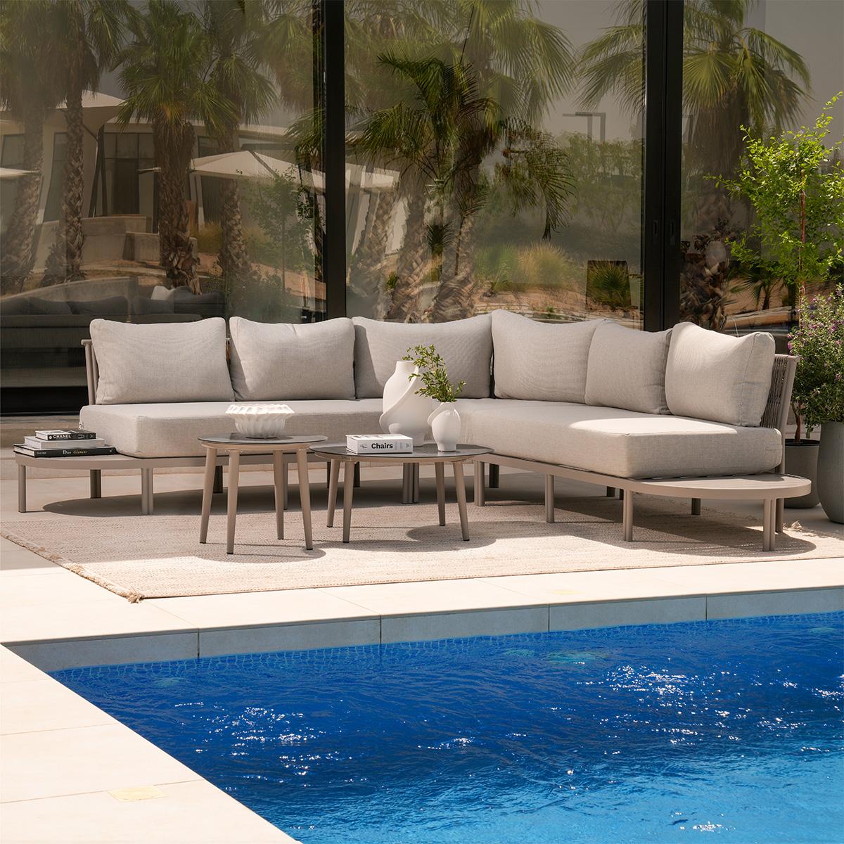 Fara Garden Corner Sofa Set Beige + 2 Coffee Tables