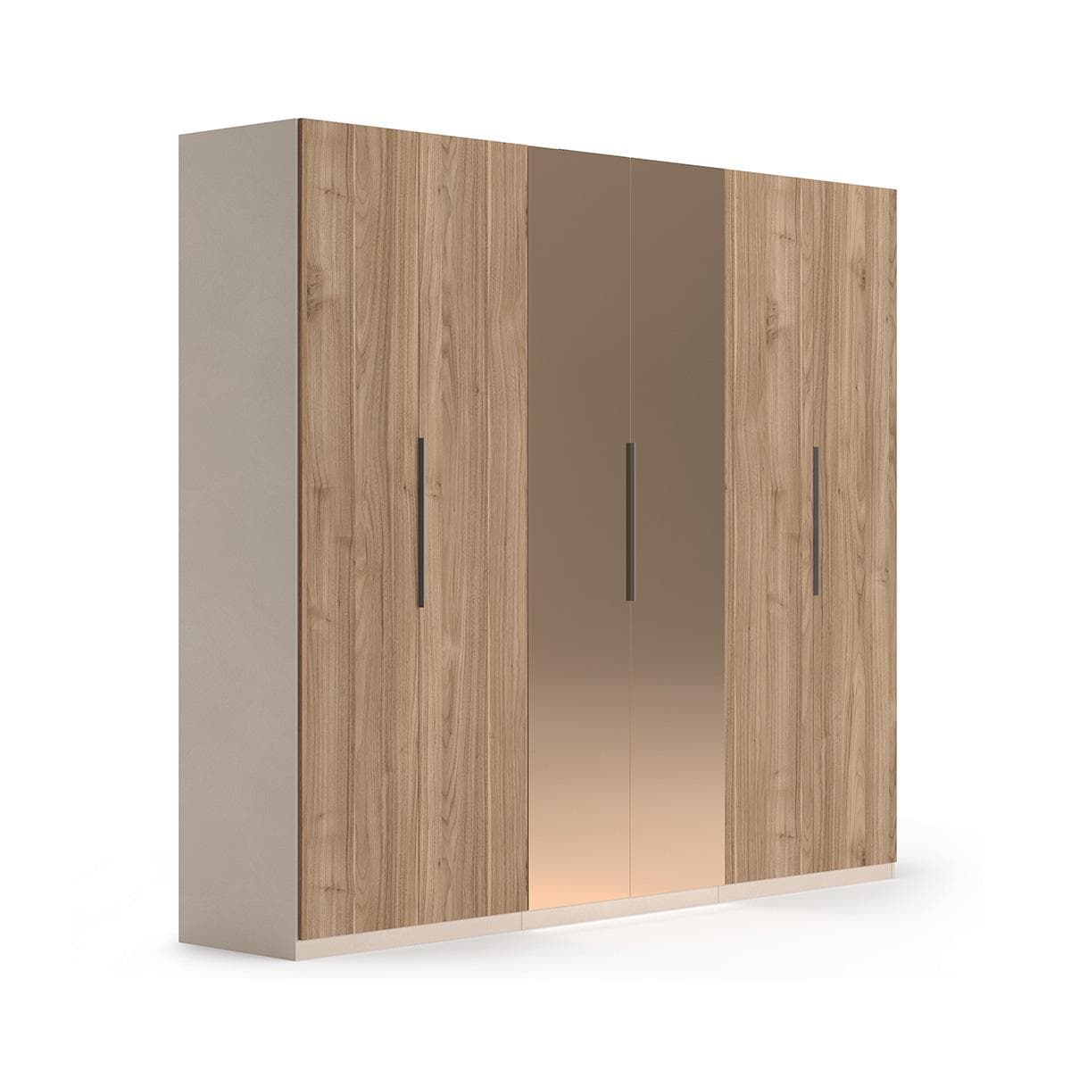 Amalfi 6-Door Wardrobe Beige/Light Brown + Bronze Mirror